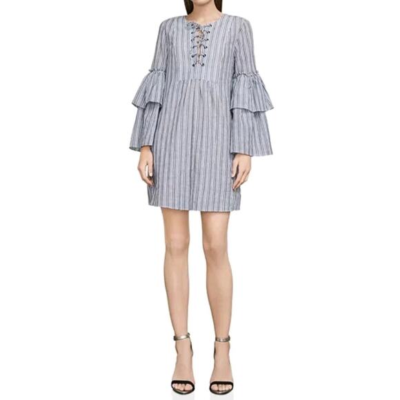 BCBGMAXAZRIA Charlyze Boho Women's L Whimsical Blue White Bell Sleeve Dress - Picture 5 of 15